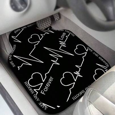 4 Stücke Herzmuster Auto Fußmatten - Polyesterfaser - passend für Limousine, Pickup und SUV | Einfach zu reinigen, Auto Innenausstattung Zubehör, geeignet für Vorder- und Rücksitze, ganzjährig, Upgrade für Ihr Auto - Komfort und Mode kombiniert!