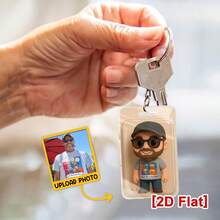 Catygift Llavero con renderizado de IA personalizado a partir de una foto, estilo de figura de juguete de dibujos animados, recuerdo conmemorativo personalizado, llavero con personaje basado en foto apreciada, regalo de Navidad para seres queridos, regalo de condolencia único, ambiente cálido
