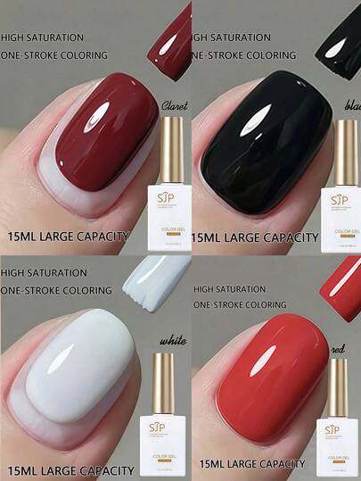 1/4件套凝胶美甲套装，Y2K凝胶指甲油套装，红黑美甲，秋季闪亮亮片指甲油套装，可卸UV指甲油，美甲设计，纯色，15毫升/瓶，法式美甲，情人节美甲