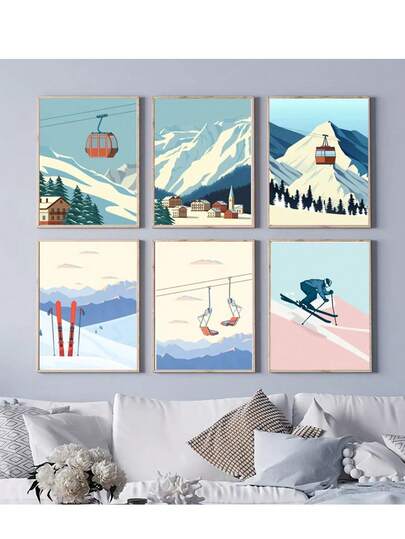 1 peça sem moldura vintage minimalista esqui snowboard neve montanha arte de parede pintura em tela pôsteres e impressões fotos de parede para decoração de sala de estar