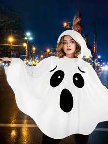 1pc Smiling White Ghost Cloak Hat, Halloween Party Performance Costume Prop - White - View 7