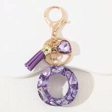 1pc Women's Fashion Purple Shiny Heart-Shaped Rhinestone 26 English Letter Keychain, Resin Drip Glue Rhinestone Initial Key Chain, Suitable As Gift For Friends, Students, Women, Cute Bag Charm, Car Key Accessory, Valentine's Day, Mother's Day Gift Christmas Bag Charms Car Accessories Teacher Sister Gift Ideas
