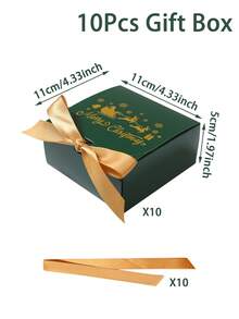 10Pcs Green Mini Christmas Gift Boxes With Ribbon,Elk Snowflake 'Merry Christmas' Design Christmas Party Favor Box,Christmas Gift Bags,Paper Craft Boxes For Wedding, Christmas Decor,Xmas Party Gift,Festive Small Presents,Christmas Party Gift Packaging Boxes,Party Favors,Merry Christmas,Christmas Decoration,Xmas Decor,Winter Decorations,New Year Party Supplies