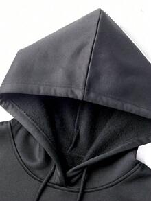 SU ER Men's Casual Chinese Character Print Hooded Sweatshirt With Pocket, Autumn/Winter - Dark Grey - View 5