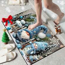 1 pièce Tapis de bain, tapis de cuisine, paillasson avec imprimé bonhomme de neige de Noël - Super doux en microfibre, convient pour la cuisine, la salle de bain, le paillasson décoratif