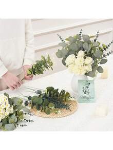 30 tallos de hojas de eucalipto con fruta, plantas verdes artificiales para decoración de bodas en jarrones, ramos, arreglos florales y decoración del hogar