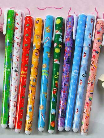 10 bolígrafos de colores neutros aleatorios de estilo navideño. Bolígrafos de papelería coloridos con membrana floral navideña, premios y regalos creativos para estudiantes, bolígrafos de tinta de colores múltiples. Cada bolígrafo tiene una gran piedra en forma de corazón en la parte superior, interpretando el amor de una manera sencilla, además de una sensación y decoración metálica impresionante, lo que hace que su bolígrafo se vea talla grande glamoroso y encantador. Estos bolígrafos con forma de corazón se utilizan ampliamente en oficinas, escuelas y hogares. También son adecuados para bodas, Navidad, decoraciones, cumpleaños, fiestas, etc.