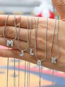 26pcs Stainless Steel English Alphabet Letter Pendant On Versatile Round Snake Chain Necklace