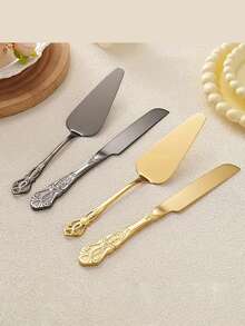 1/2件套复古皇家蛋糕刀叉套装 - 高级不锈钢派刀，配优雅金色手柄，不锈钢蛋糕刀，蛋糕铲和派刀，镜面抛光，可放入洗碗机清洗，铬合金材质，适用于婚礼装饰、万圣节装饰 - 彩色 - 查看 4