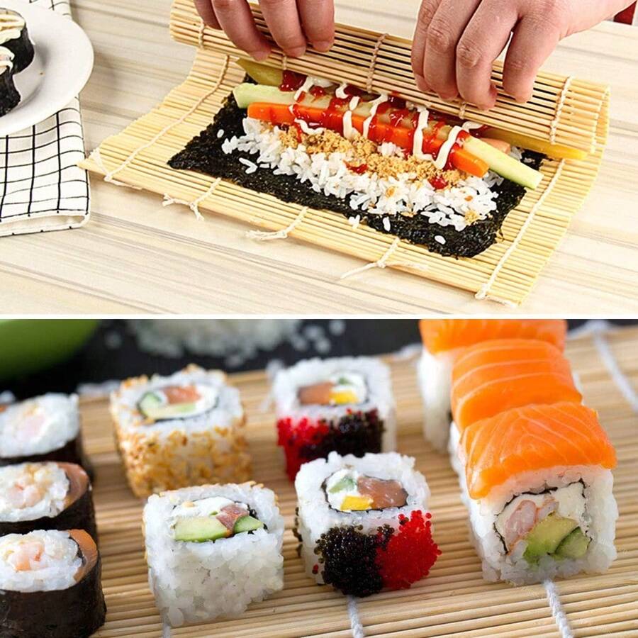 Sushi Tools FUNGYAND Bamboo Sushi Rolling Mat With 2 Pairs Of Chopsticks Natural Bamboo 9.5"X9.5" 2 Pcs Sushi Making Kit - 預設 - 查看 1