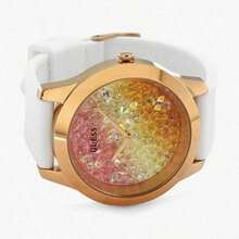 Guess Reloj para mujer con esfera de cristal plateado y correa de goma rosa y blanca - W1223L1/W1223L3