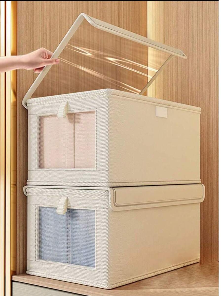 صندوق تخزين قماشي قابل للطي كبير مع غطاء، من قماش أكسفورد مقوى مع فتحة للرؤية، لتنظيم المنزل والخزانة وديكور المناسبات والغرف وغرفة النوم، لتخزين الفساتين والبنطلونات والأحذية والتنانير والقمصان البيضاء والبنطلونات السوداء والملابس الشتوية للسيدات