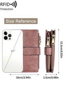 MIYIN 时尚复古女士短款钱包，适合日常使用，多功能大容量三折信用卡夹，RFID 屏蔽钱包，可放置信用卡/身份证/硬币/现金/收据/照片，女士双拉链口袋手拿包，礼物，生日礼物，周年纪念 - 粉色 - 查看 9