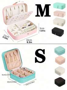 1 pezzo Scatola da viaggio per gioielli, piccola scatola di stoccaggio in pelle sintetica, scatola per gioielli con bottone, scatola collezione gioielli, scatola porta anelli, adatta per donne e ragazze, portatile a doppio strato, utilizzata per conservare orecchini, anelli, collane