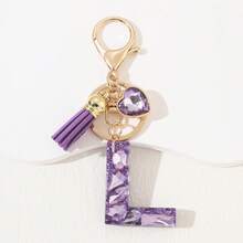 1pc Women's Fashion Purple Shiny Heart-Shaped Rhinestone 26 English Letter Keychain, Resin Drip Glue Rhinestone Initial Key Chain, Suitable As Gift For Friends, Students, Women, Cute Bag Charm, Car Key Accessory, Valentine's Day, Mother's Day Gift Christmas Bag Charms Car Accessories Teacher Sister Gift Ideas