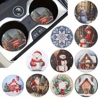 1 Pair Christmas PU Leather Coasters, Santa Claus, Snowman & Snowflake Pattern, Round Shape, Non-Slip And Surface Protection, Suitable For Holiday Gatherings And Joyful Desktop Decor, For Home, Office, Cafe, Bar, Christmas Party Decoration, Christmas Gift, Snowflake Design Durable Drink Coasters