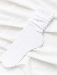 1 Pair Of White Mesh Japanese Lace Summer Thin Pile Socks Mid-Calf Socks For Ladies, Daily Party Club