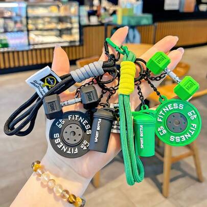 2025 New Arrival Cartoon Fitness Series Keychain, Dumbbell Charm, Backpack Accessory, Water Bottle Hanger, Birthday Gift, Christmas Gift, Perfect Gift
