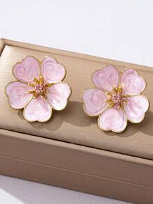1 Pair Fashionable 3D Alloy Five-Petal Flower Stud Earrings