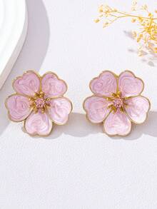 1 Pair Fashionable 3D Alloy Five-Petal Flower Stud Earrings