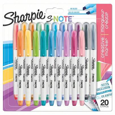 Crayola Sharpie S-Note Highlighter Pens, Permanent Marker, Part Art Marker Pen, Part Highlighter To Draw, Assorted Pastel Colours, Chisel Tip, Perfect For Studying, Note-Taking - 4 Count