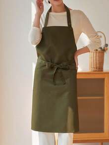 1pc Durable Apron With Pockets, Solid Color Polyester Apron, Waterproof & Fade-Resistant, Adjustable Neck Strap, Suitable For Kitchen, Waitstaff Uniform, And Various Occasions - Multicolor - View 8