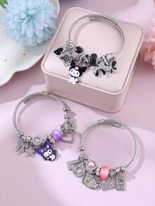Sanrio 1pc Sanrio Kuromi Design Stainless Steel Bracelet, Fashion Accessory Gift For Friends And Couples - Multicolor - View 2