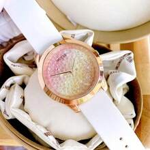 Guess Reloj para mujer con esfera de cristal plateado y correa de goma rosa y blanca - W1223L1/W1223L3