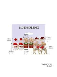 12-36pcs Metal Rhinestone Christmas Santa Claus, Bow, Snowflake, Reindeer Pendant Earrings Set, Unique Jewelry Accessories For Women, Suitable For Christmas, Party, Events