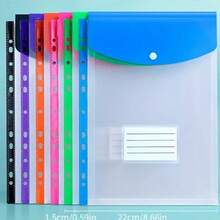 6pcs Plastic Document Bags With 11 Holes - A4 Size Large Capacity Expandable Plastic Envelope Pockets With Snap Button And Label, Suitable For School, Home Office, Travel - Convenient To Carry