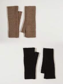 2 Paar einfarbige Acryl Fingerlose Handschuhe, warme gestrickte Halbfingerhandschuhe für Schule, Zuhause, Outdoor, Arbeit, Schreiben, Studenten, langer Bund, schlicht & modisch