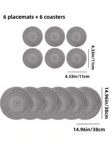 Alas Piring dan Tatakan Gelas Bundar 2pcs/12pcs Set, Cocok untuk Meja Makan, Alas Piring dan Tatakan Gelas Tenun Katun 15 Inci, Dapat Dicuci, Bolak-balik, Cocok untuk Dapur, Pesta Liburan, Pesta Makan Malam, Pertemuan Keluarga (Abu-abu Gelap) - Dark Grey - View 10