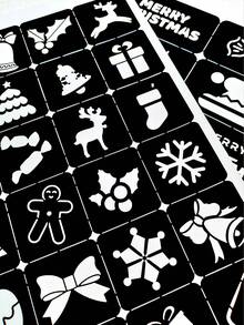 2 张圣诞纹身模板，雪人、驯鹿、雪花模板可重复使用身体模板，闪光喷枪 DIY 纹身模板，适合女性女孩身体艺术自粘模板派对礼物 - 黑色 - 查看 6