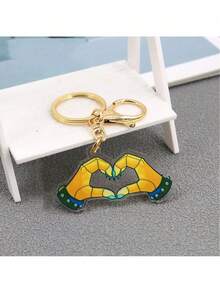 1 pieza Llavero con gesto de corazón, accesorio de colgante de acrílico con forma de corazón de colores, regalo pequeño