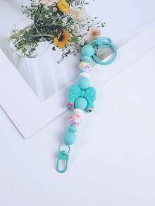 1pc Bowknot Silicone Beaded Colorful Keychain, Tassel Charm Wristlet Keyring, Bag Pendant Accessory, Key Chain, Car Key Anti-Lost Chain, Gift For Friends, Family, Teachers, Back To School Christmas
