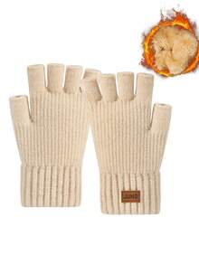 1 件女士冬季双层保暖内衬触摸屏手套，针织垂直条纹图案，温暖时尚的全指手套，适合寒冷天气，适合日常使用、派对、餐饮、骑自行车、旅行、写作和办公室