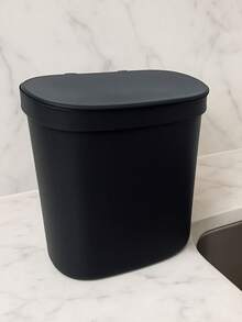 Compact 3.5L Trash Can With Lid - Ideal For Kitchen, Bathroom And Office - Negro - Ver 2