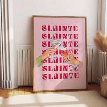 1pc Vintage Irish Cheers Bar Cart Wall Art - "Slainte Slainte Slainte" Cocktail Print, Unframed Canvas Poster For Home, Living Room, Bedroom Decor, Perfect Gift For Irish Expat Friends, Irish Home Decor - Multicolor - View 6