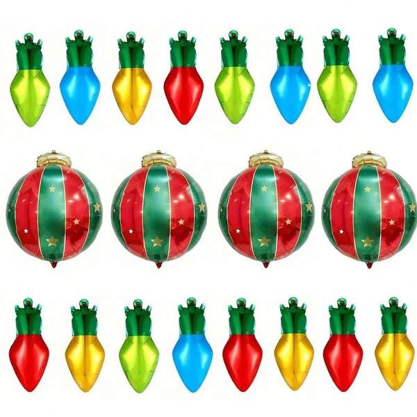 20 كرة زينة عيد الميلاد، بالونات ذهبية وخضراء، بالونات على شكل مصابيح، مع 1 شريط، ديكور معلق للأعياد، للألعاب والفعاليات الخارجية، بدون كهرباء، ديكورات عيد الميلاد ورأس السنة