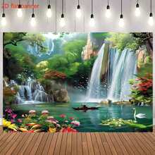 Pieza de bandera plana 2D de tapiz de paisaje de cascada de poliéster - Escena natural artística de fondo, adecuada para decoración del hogar y fiestas, sin necesidad de energía, decoración universal para días festivos, se puede usar como utilería en habitaciones, jardines, estudios de fotografía