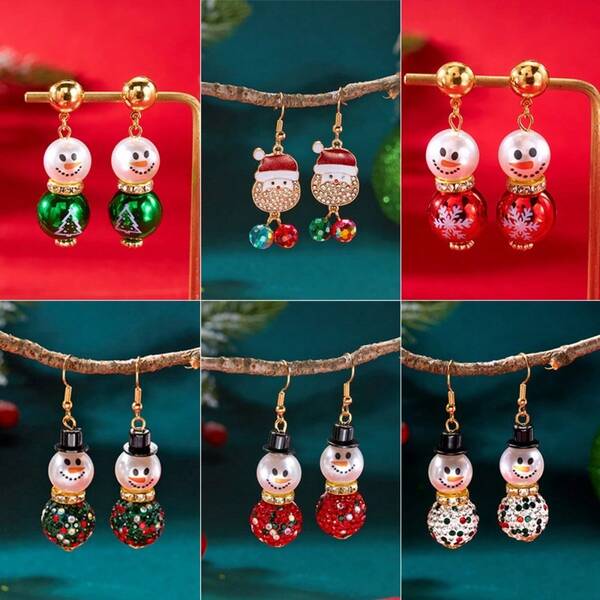 European And American Christmas Party Fashion Pearl Earrings, Snowman Earrings, Women's Minimalist, High-End Colorful Christmas Hats, Snowman Earrings