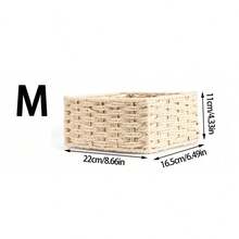 1pc/3pcs Woven Storage Basket, Rattan Desk Organizer Tray For Cosmetics, Keys, Snacks, Home Decor, Bedroom, Living Room, Study, Office, Handmade Decorative Basket, Ideal Gift (Beige) - Beige - View 7