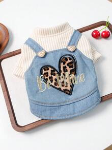 1 件宠物服装，狗猫服装，快乐小狗小型犬休闲时尚可爱舒适豹纹心形吊带连衣裙 - 彩色 - 查看 6