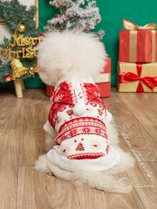 EOO 1pc Pet Hoodie Sweatshirt, Warm & Cozy Christmas Design For Small Dogs & Cats, Fashionable & Cute Fleece Outfit, Suitable For Autumn/Winter - Red and White - View 2