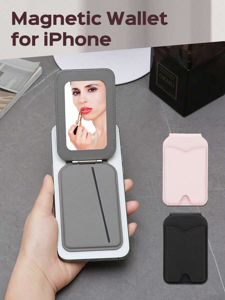 EIGIIS 1pc Magnetic Phone Wallet With Mirror & Card Slots, Adjustable Stand, Durable, Suitable For All Phones, Fashionable Wallet Design, Perfect Gift For Friends, Girlfriend Or Mother