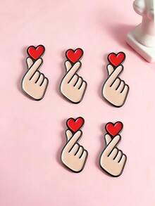 6pcs/5pcs/4pcs/3pcs/2pcs/1pc Cute Cartoon Heart-Shaped Enamel Pins, Couple Alloy Brooches, Backpack Metal Badge Accessories, Casual Style Jewelry Decorations "I Love You" Hand Gesture Multifunctional Ornaments Costume Accessories Bag Charms Office Accessories Christmas Gift - A - View 3