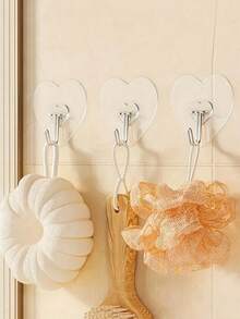 10 pièces Crochets muraux transparents puissants et adhésifs - Style décontracté, faciles à installer sans perçage, crochets pratiques en forme de cœur en plastique, réutilisables, pour serviettes, vêtements et clés - Installation facile sans perçage, convient pour la cuisine et la salle de bain, organisateur de rangement mural, décoration de salle de bain, automne, Halloween, Noël