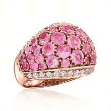 Anillo de banda ancha con micro pavé de lujo con circonita cúbica sintética rosa brillante, anillo de dedo para mujer chapado en oro rosa, joyería nupcial para compromiso, baile de graduación y fiesta de boda