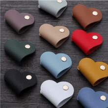 Minimalist Solid Color Heart-Shaped Leather Cable Organizer, Data Storage Anti-Lost Cord Tie Holder (Random Color)