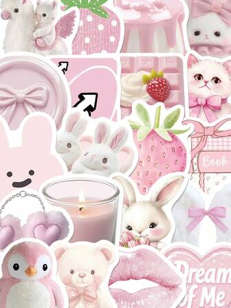 50 件粉色卡通涂鸦贴纸时尚趣味贴花适用于手机行李笔记本电脑吉他滑板自行车头盔 iPad DIY 装饰贴纸节日礼物